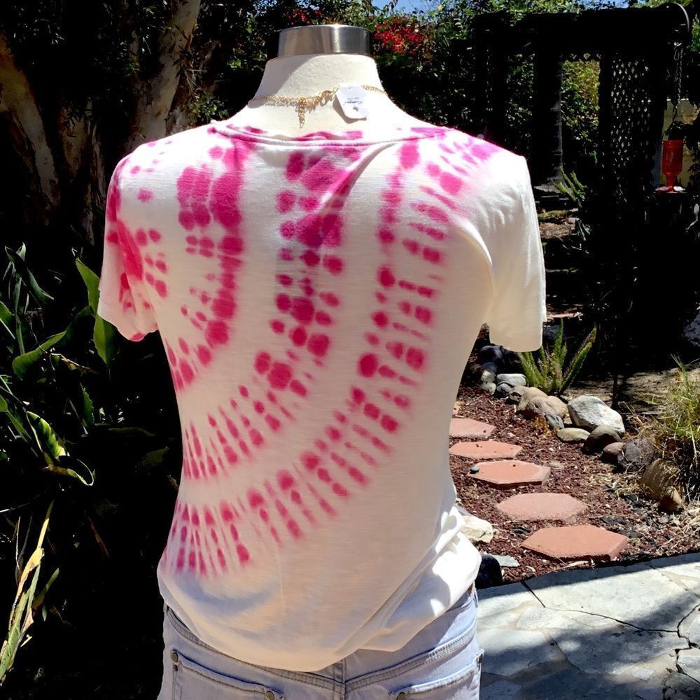 INC TIE DYE WOMEN T-SHIRT TOP SHORT SLEEVES SIZE MEDIUM WHITE PINK - Picture 4 of 6